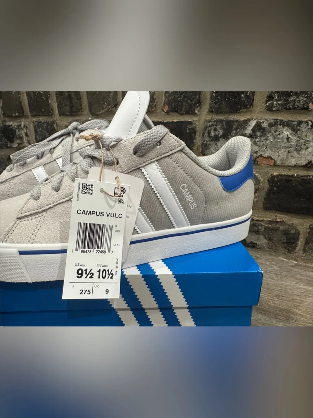 adidas Campus Vulc in Grey Two / Cloud White / Blue (style ID1362)